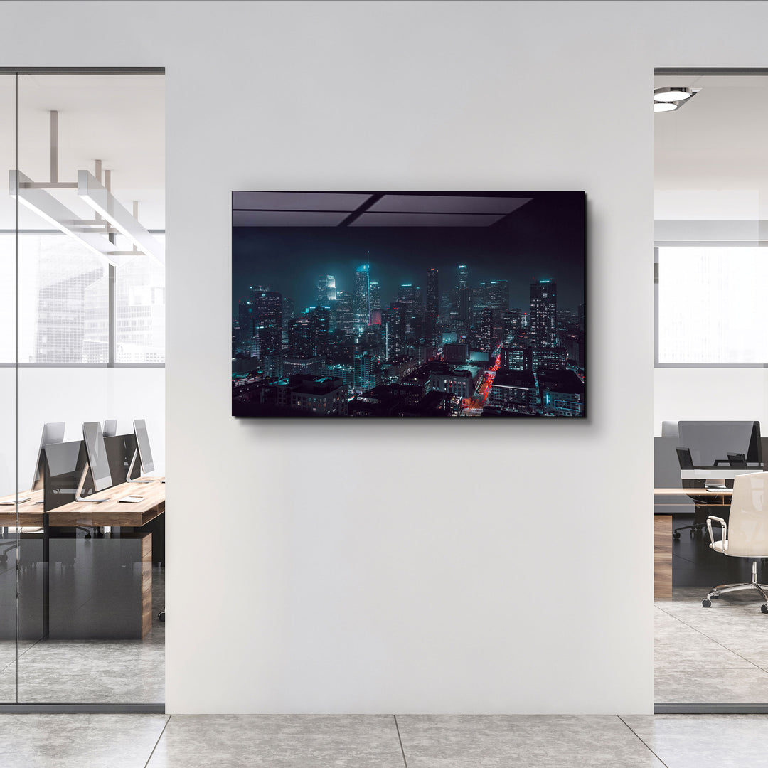 ・"Los Angeles Skyline at Night"・Glass Wall Art