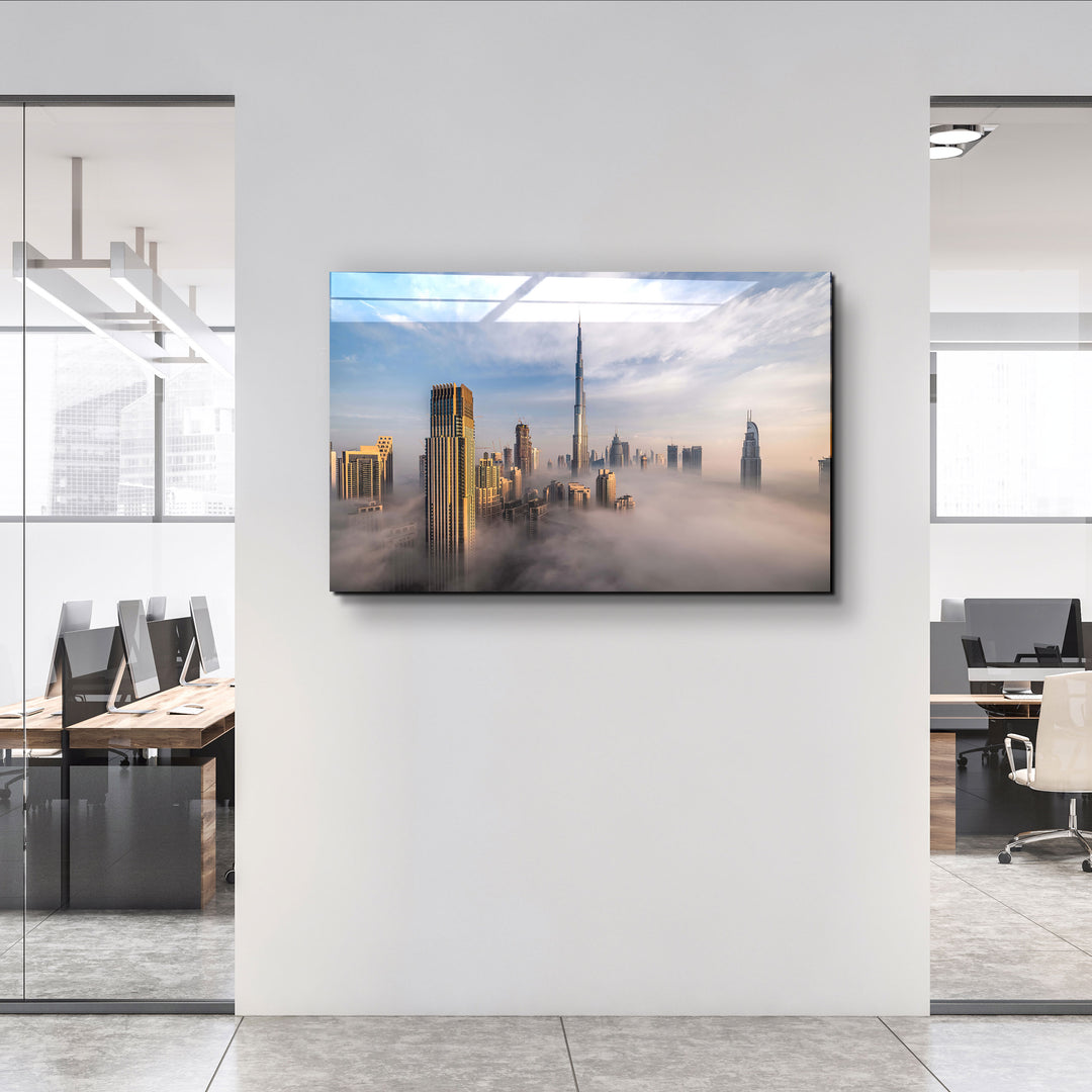 ・"Dubai Sykline Under Fog- UAE"・Glass Wall Art