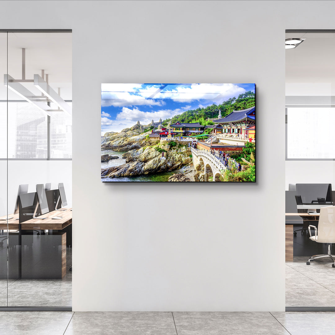 ・"Haedong Yonggungsa Temple and Haeundae Sea in Busan, Buddhist temple in Busan, South Korea"・Glass Wall Art