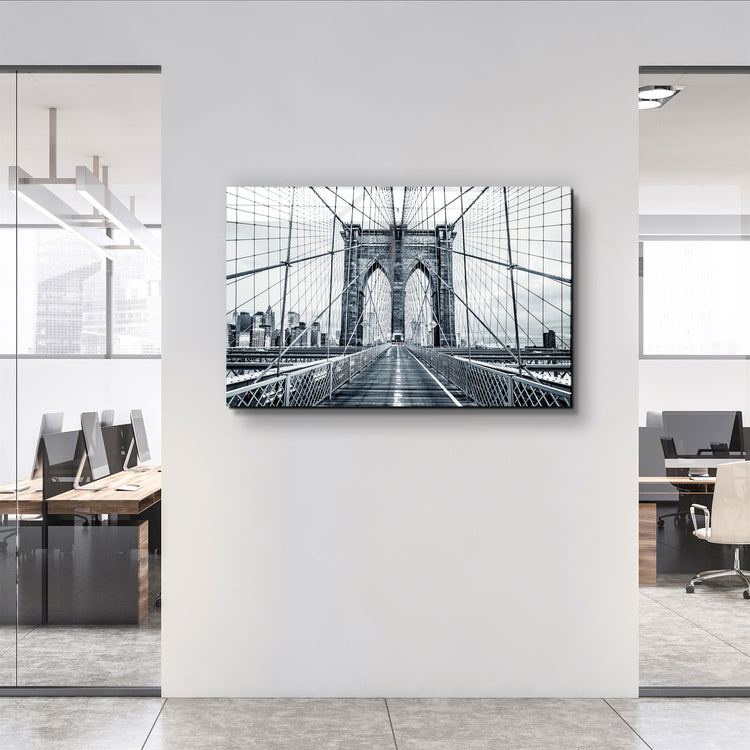 ・"Brooklyn Bridge Retro Gray"・Glass Wall Art | Artdesigna Glass Printing Wall Arts.