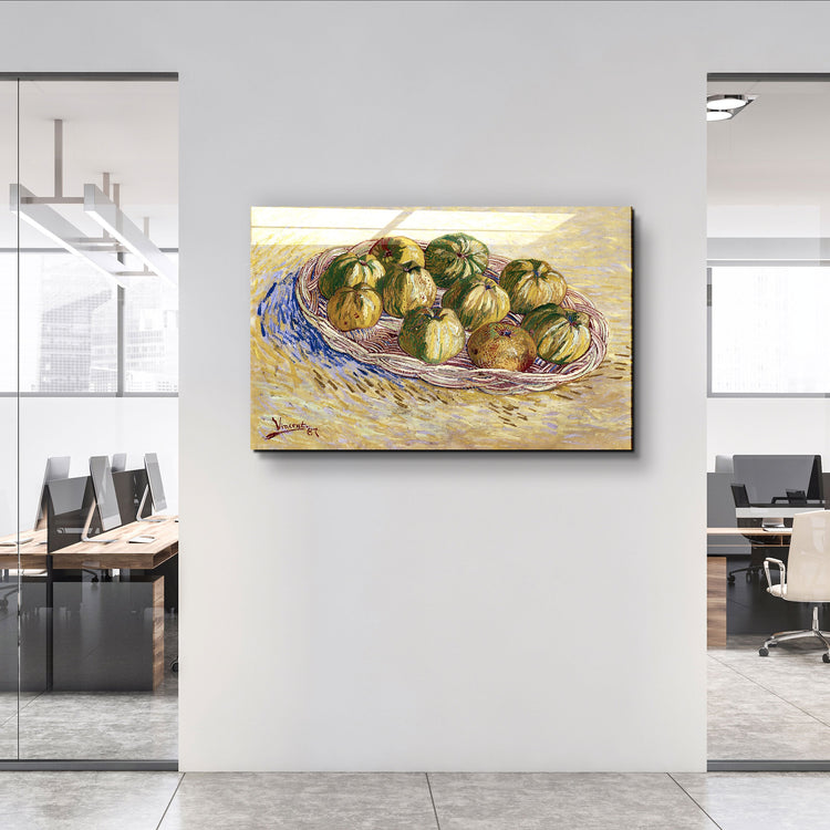 ・"Vincent van Gogh's Still Life, Basket of Apples (1887)"・Glass Wall Art | Artdesigna Glass Printing Wall Arts.