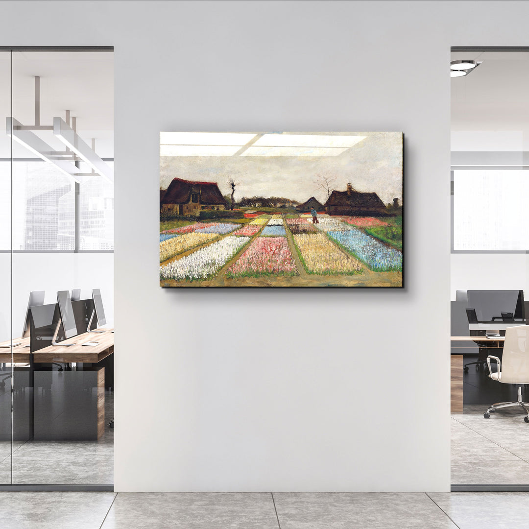 ・"Van Gogh art print, vintage Flower Beds in Holland wall decor (1883)"・Glass Wall Art | Artdesigna Glass Printing Wall Arts.