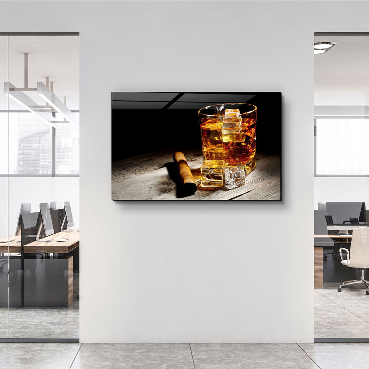 ・"Cigar, Whiskey, Ice"・Glass Wall Art | Artdesigna Glass Printing Wall Arts.