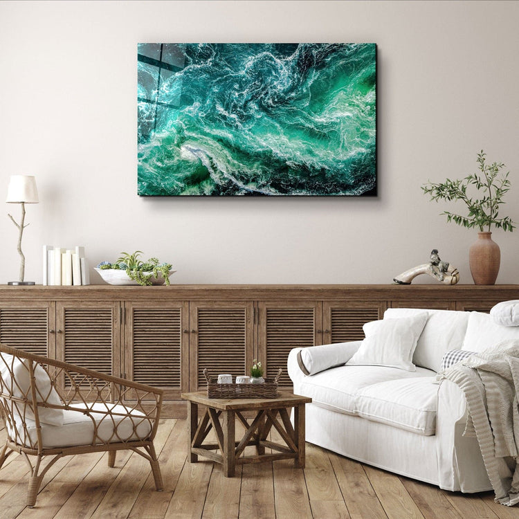 ・"Green Waves"・Glass Wall Art | Artdesigna Glass Printing Wall Arts.