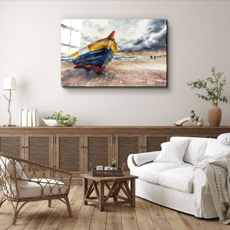 ・"Boat On the Beach"・Glass Wall Art | Artdesigna Glass Printing Wall Arts.