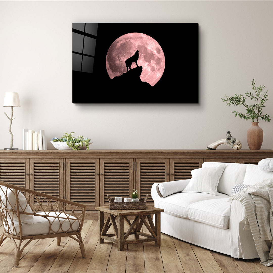 ・"Wolf and Moon"・Glass Wall Art | Artdesigna Glass Printing Wall Arts.