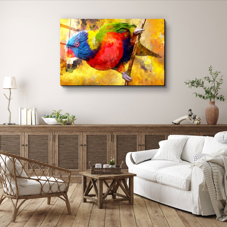 ・"Abstract Colorful Parrot"・Glass Wall Art | Artdesigna Glass Printing Wall Arts.