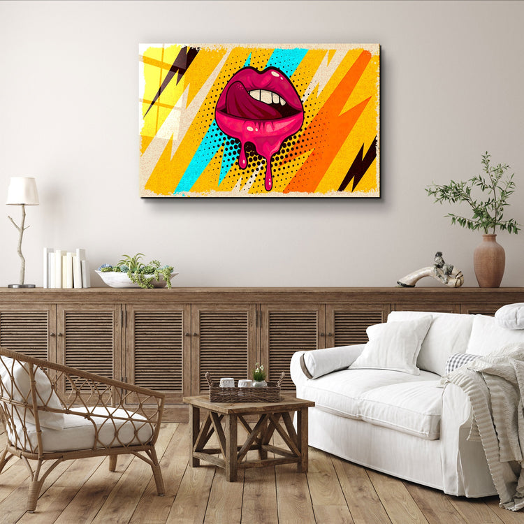 ・"Abstract Pink Lips"・Glass Wall Art | Artdesigna Glass Printing Wall Arts.