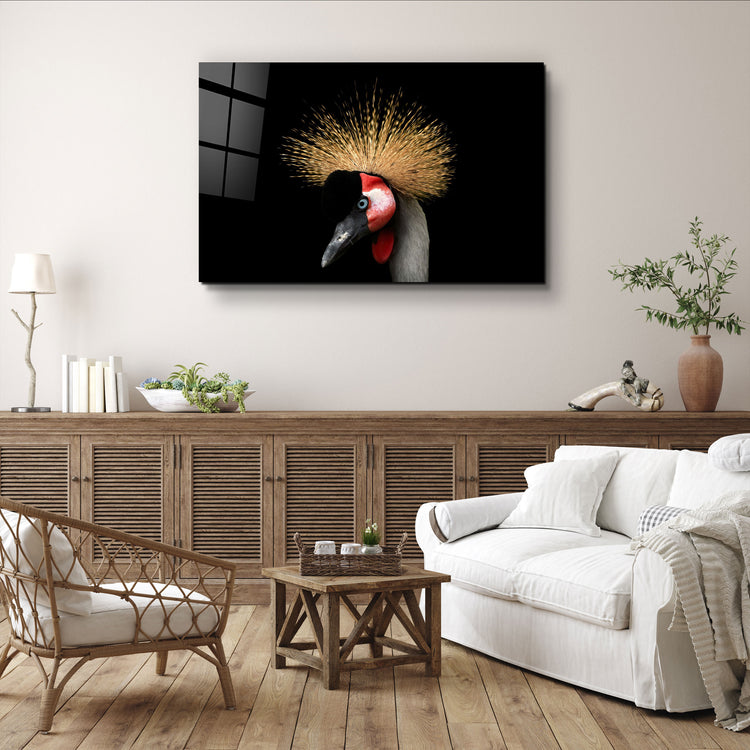 ・"Crowned Crane"・Glass Wall Art | Artdesigna Glass Printing Wall Arts.