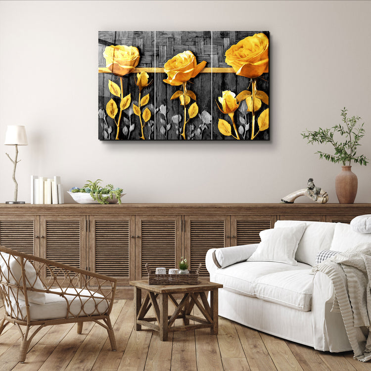 ・"Yellow Flowers"・Glass Wall Art | Artdesigna Glass Printing Wall Arts.