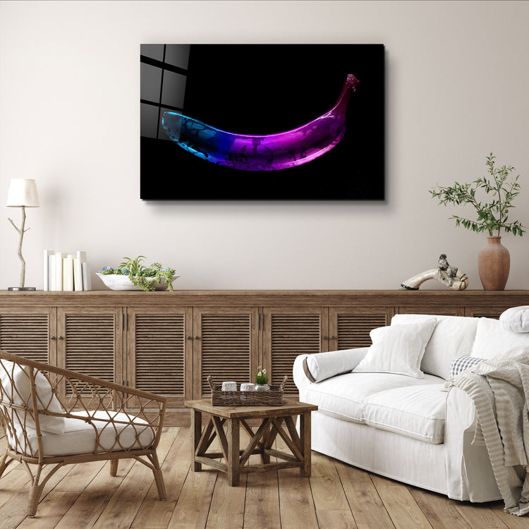 ・"Abstract Blue and Purple Banana"・Glass Wall Art | Artdesigna Glass Printing Wall Arts.