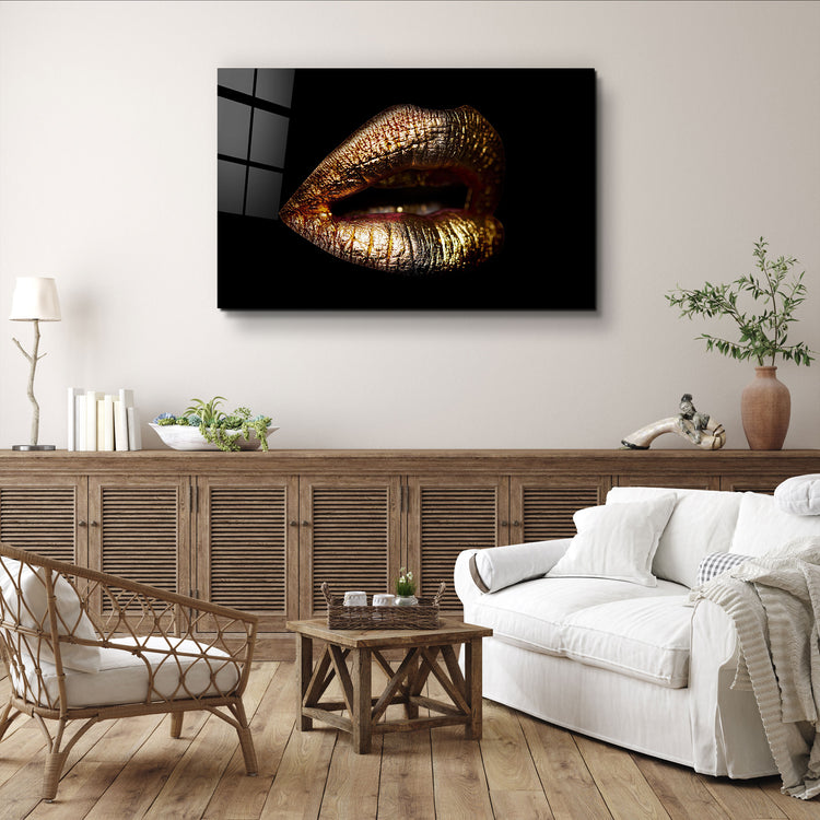 ・"Golden Lips"・Glass Wall Art | Artdesigna Glass Printing Wall Arts.