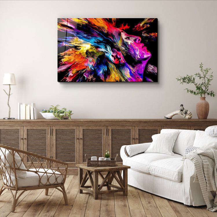 ・"Abstract Colorful Woman Portrait V3"・Glass Wall Art | Artdesigna Glass Printing Wall Arts.