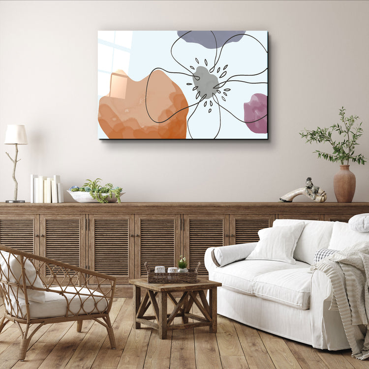 ・"Abstract Shapes and Flower"・Glass Wall Art | Artdesigna Glass Printing Wall Arts.