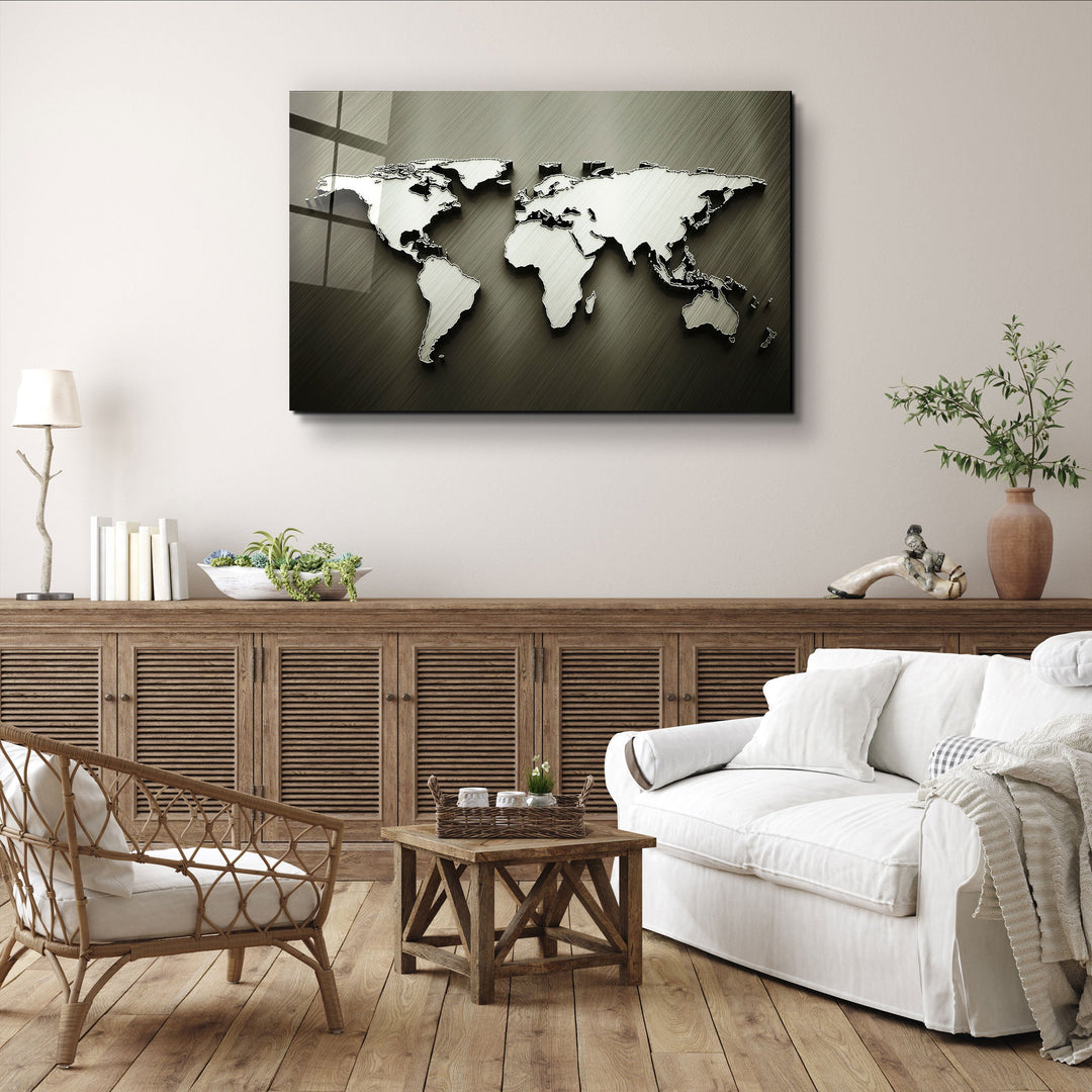 ・"Metallic World Map"・Glass Wall Art | Artdesigna Glass Printing Wall Arts.