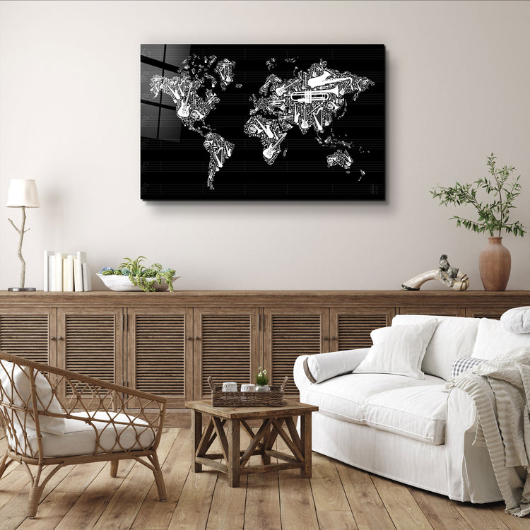 ・"Music World Map"・Glass Wall Art | Artdesigna Glass Printing Wall Arts.