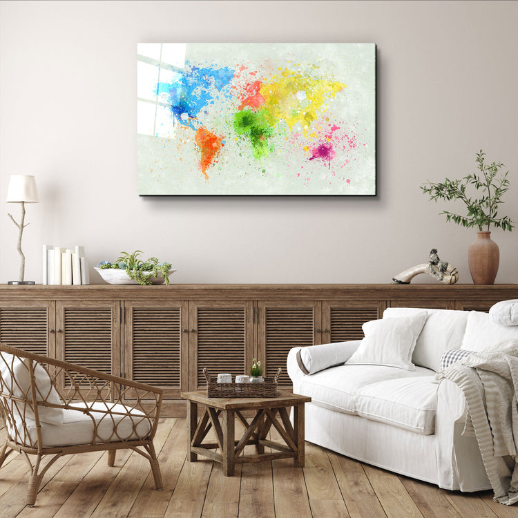 ・"Rainbow World Map"・Glass Wall Art | Artdesigna Glass Printing Wall Arts.