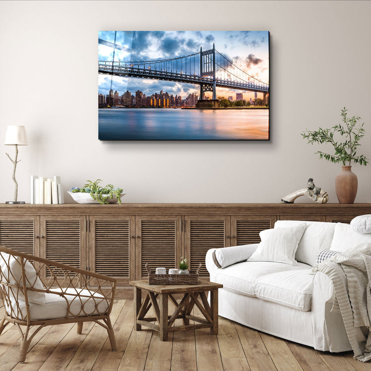 ・" Sunset With Brooklyn Bridge"・Glass Wall Art | Artdesigna Glass Printing Wall Arts.