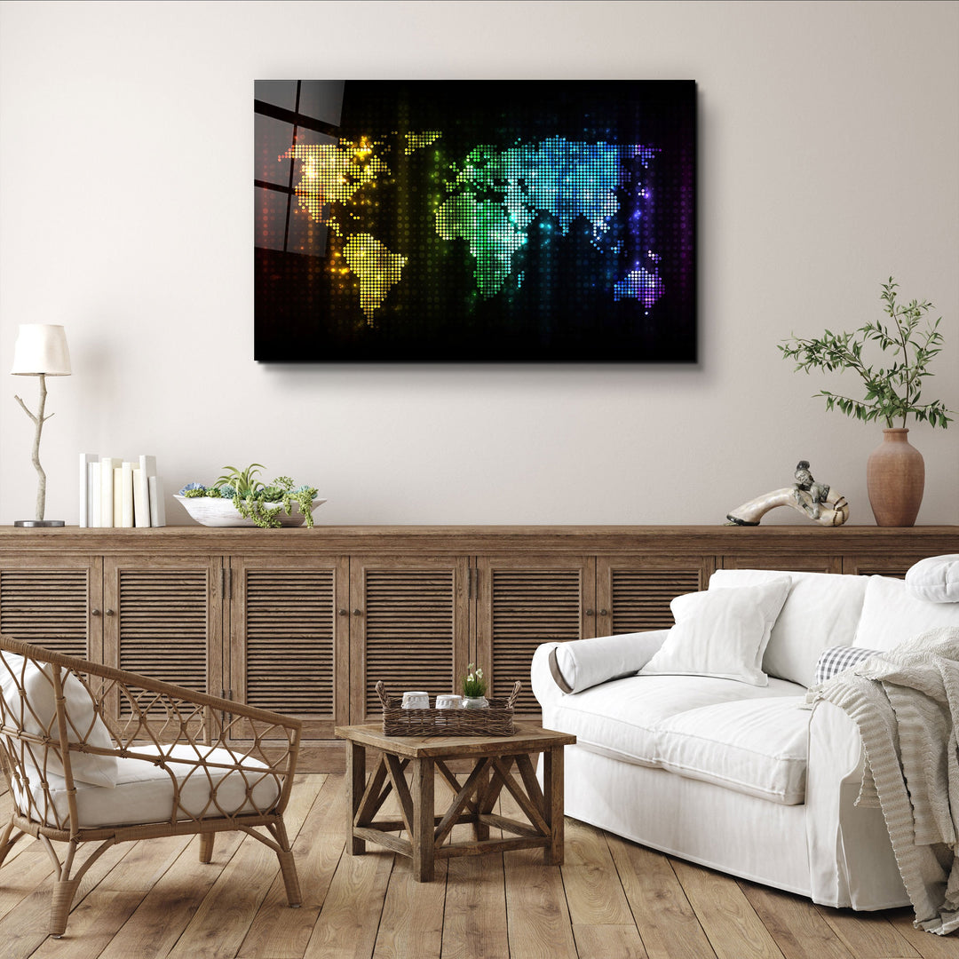 ・"Colorful World Map"・Glass Wall Art | Artdesigna Glass Printing Wall Arts.