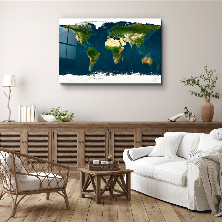 ・"Satellite World Map"・Glass Wall Art | Artdesigna Glass Printing Wall Arts.