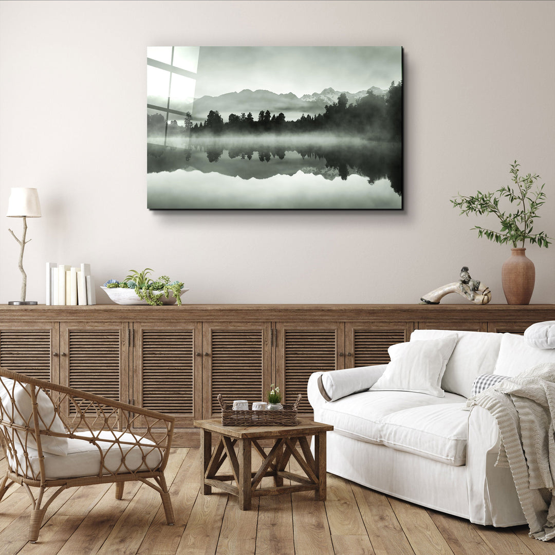 ・"Foggy Lake"・Glass Wall Art | Artdesigna Glass Printing Wall Arts.