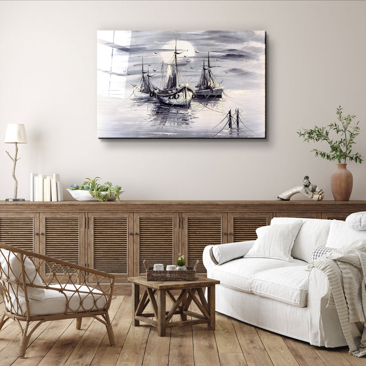 ・"White Boats"・Glass Wall Art | Artdesigna Glass Printing Wall Arts.