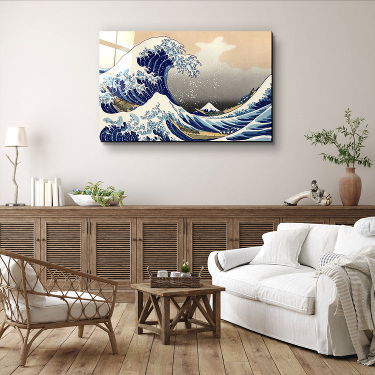 ・"The Great Wave off Kanagawa (1829) by Hokusai"・Glass Wall Art | Artdesigna Glass Printing Wall Arts.