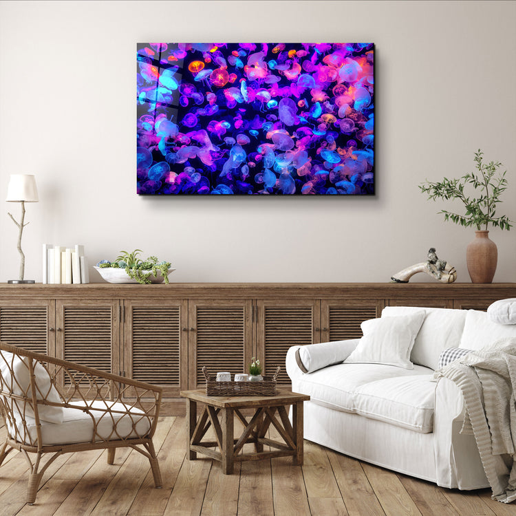 ・"The Colorful Jellyfishes"・Glass Wall Art | Artdesigna Glass Printing Wall Arts.