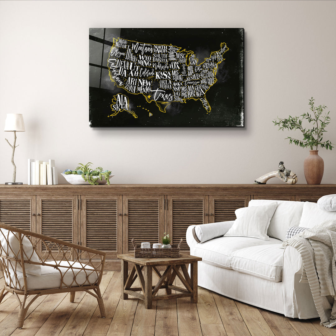 ・"The US States"・Glass Wall Art | Artdesigna Glass Printing Wall Arts.