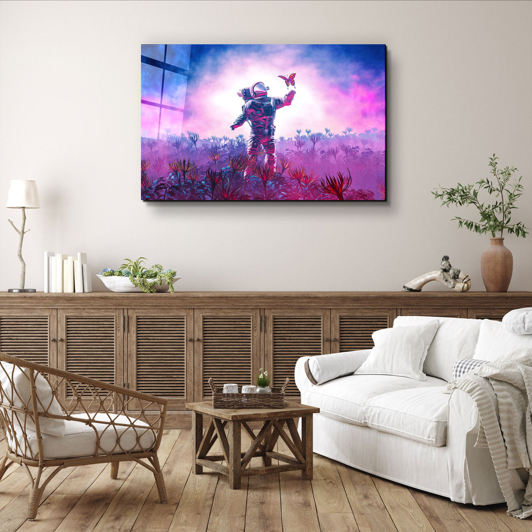 ・"Astronaut With Butterfly"・Glass Wall Art | Artdesigna Glass Printing Wall Arts.