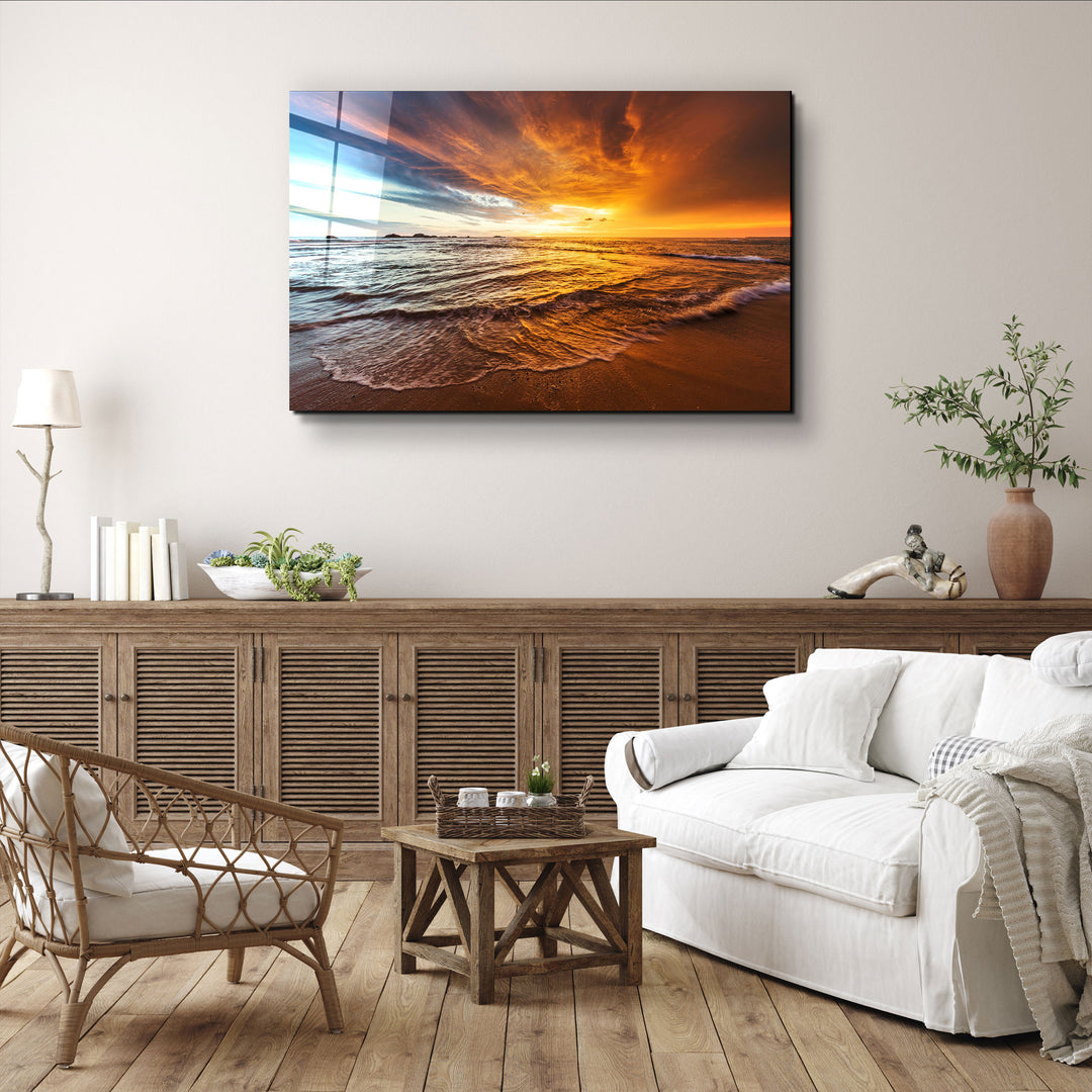 ・"Endless Ocean Wtih Sunset"・Glass Wall Art | Artdesigna Glass Printing Wall Arts.