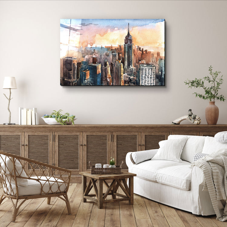 ・"New York Watercolor Painting"・Glass Wall Art | Artdesigna Glass Printing Wall Arts.