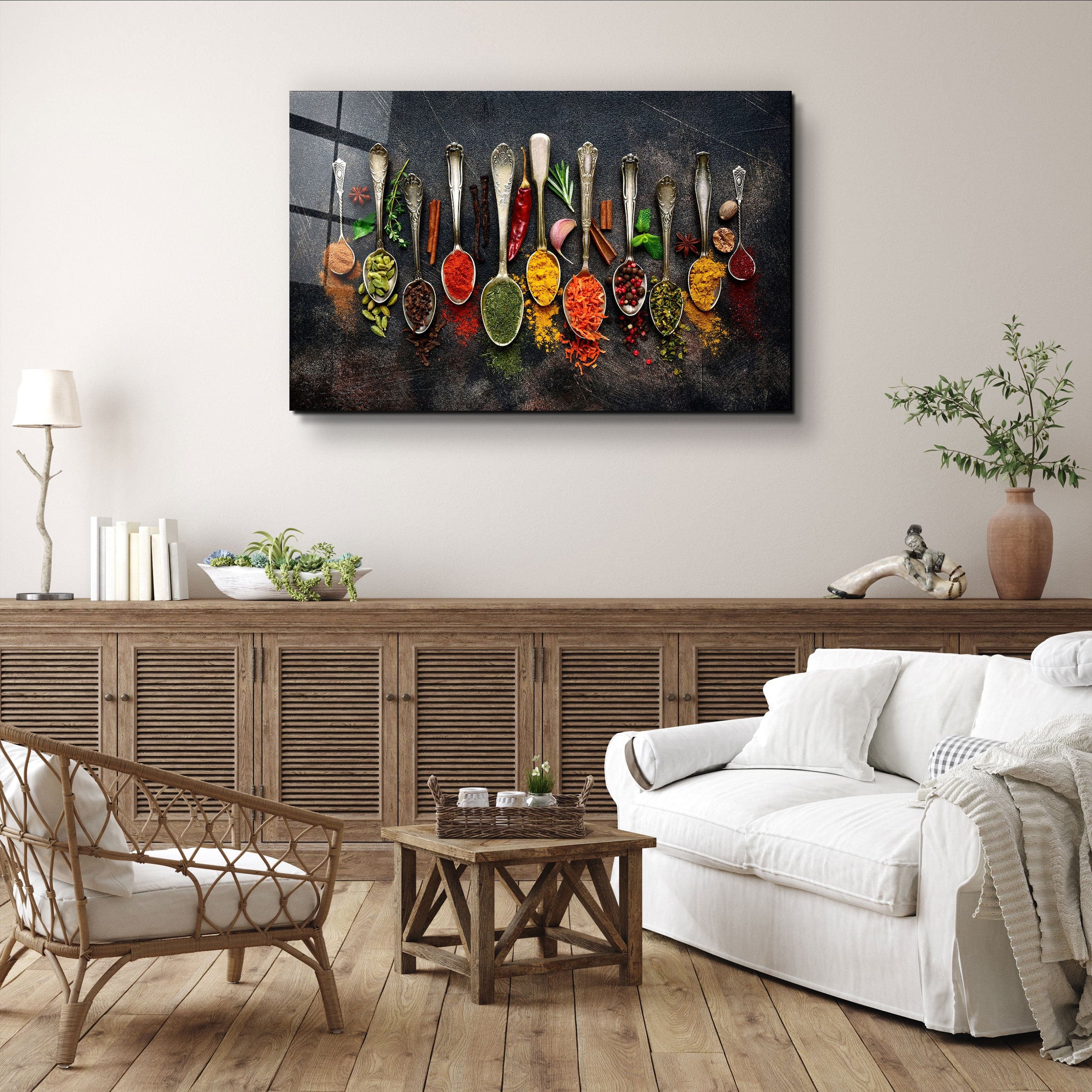 Panoramic collage of spices 2024 and herbs isolated background - Tempered Glass Wall Art - Panoramic Wall Art-Wall Decor - Home Decor