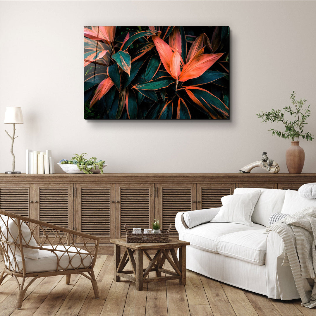 ・"Red And Green Leafs"・Glass Wall Art | Artdesigna Glass Printing Wall Arts.