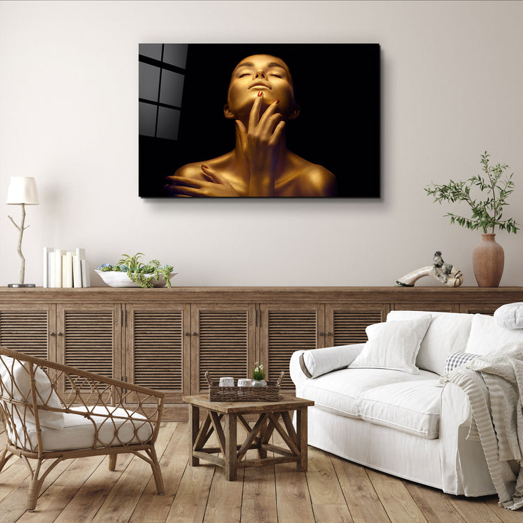 ・"Beauty Woman With Golden Skin"・Glass Wall Art | Artdesigna Glass Printing Wall Arts.