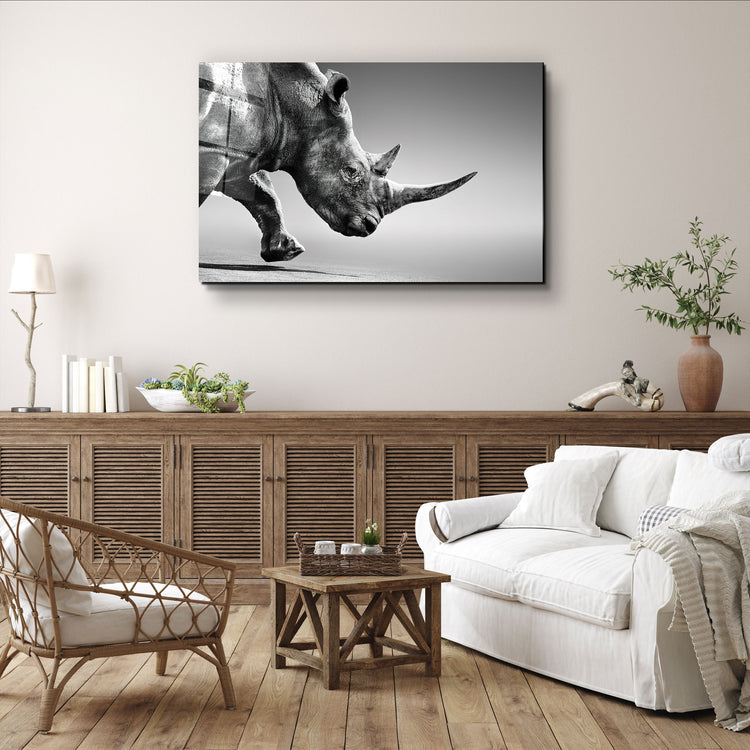 ・"Black Rhinoceros"・Glass Wall Art | Artdesigna Glass Printing Wall Arts.