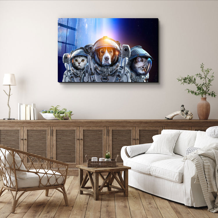 ・"Dog&Cat With Space Suits"・Glass Wall Art | Artdesigna Glass Printing Wall Arts.