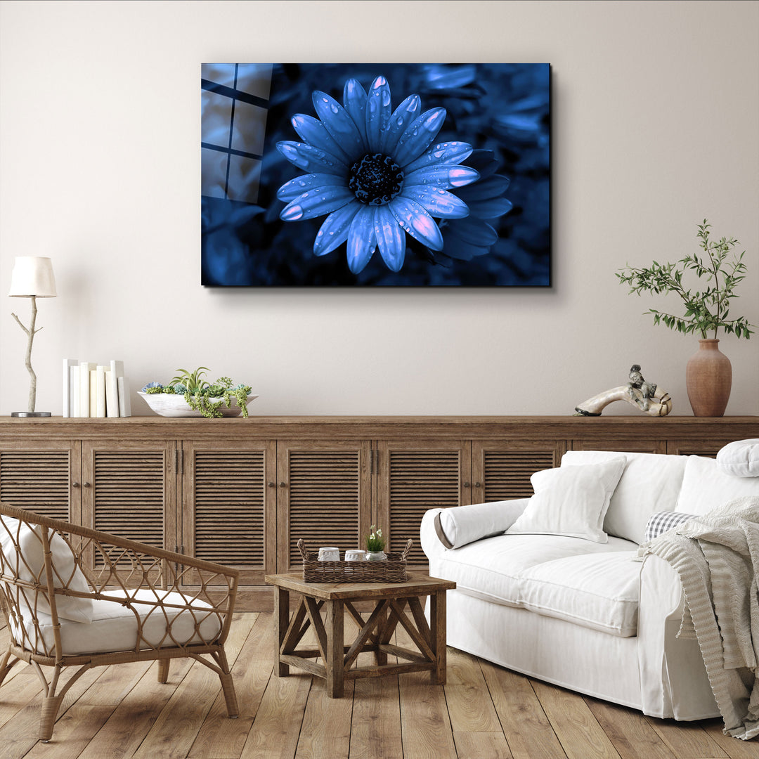 ・"Blue Daisy"・Glass Wall Art | Artdesigna Glass Printing Wall Arts.