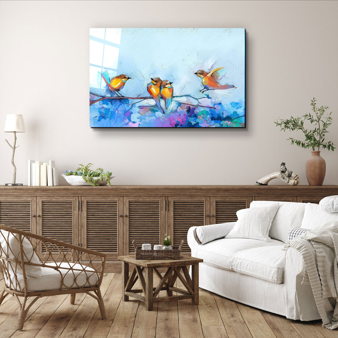 ・"Birds With Flower Painting"・Glass Wall Art | Artdesigna Glass Printing Wall Arts.