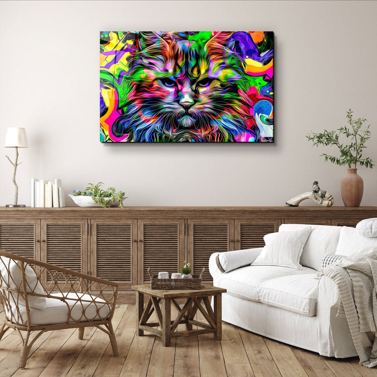 ・"Colorful Cat"・Glass Wall Art | Artdesigna Glass Printing Wall Arts.