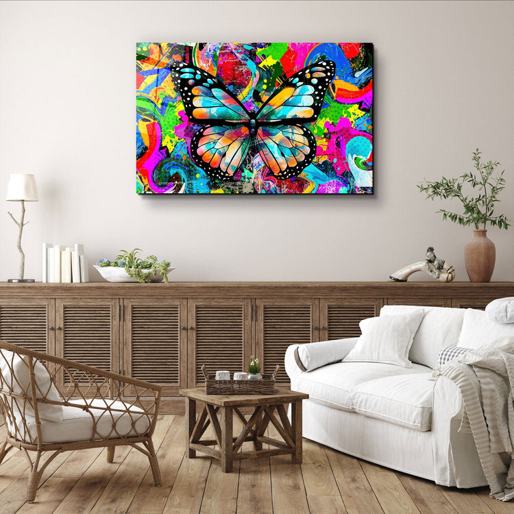 ・"Colorful Butturfly"・Glass Wall Art | Artdesigna Glass Printing Wall Arts.