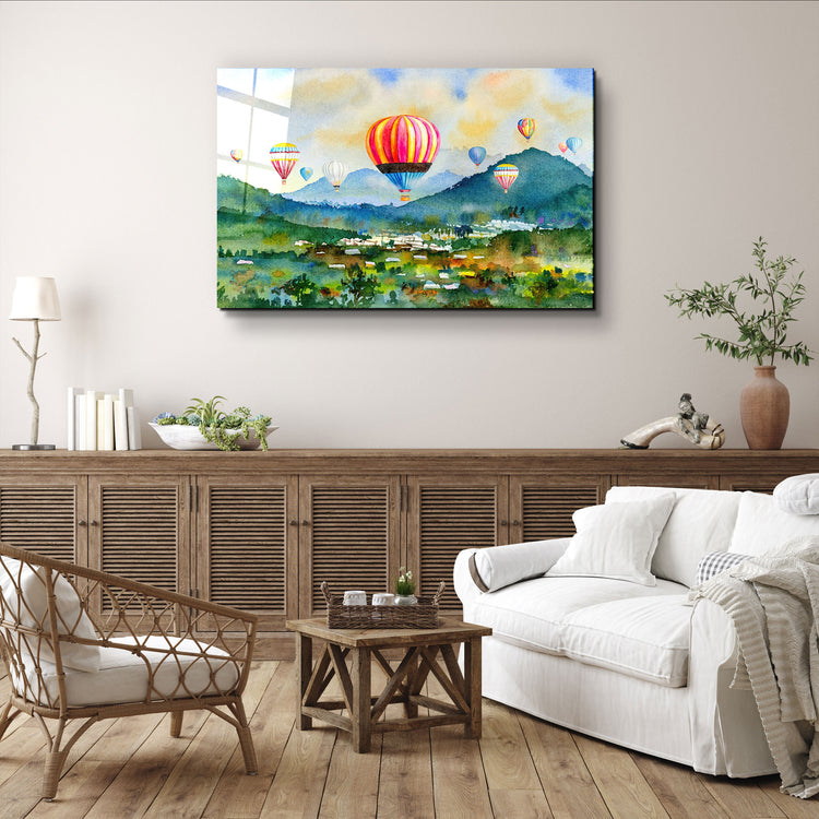 ・"The Village Of Hot Air Balloon"・Glass Wall Art | Artdesigna Glass Printing Wall Arts.