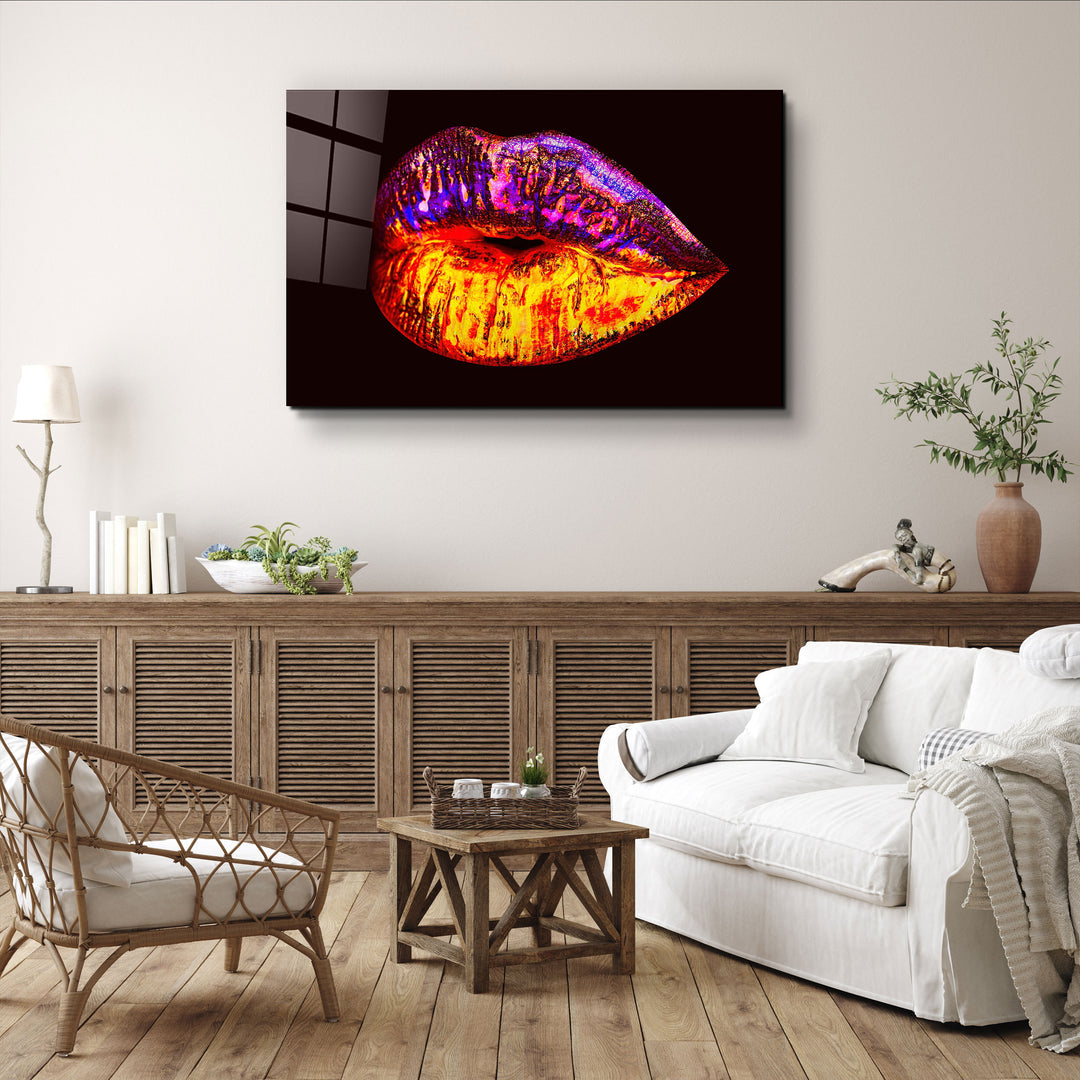 ・"Neon Lip"・Glass Wall Art | Artdesigna Glass Printing Wall Arts.