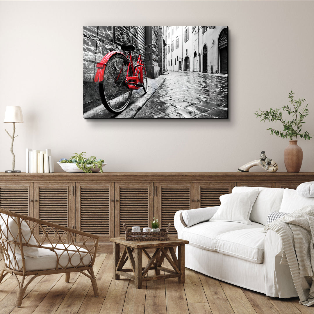 ・"The Red Bike"・GLASS WALL ART | Artdesigna Glass Printing Wall Arts.