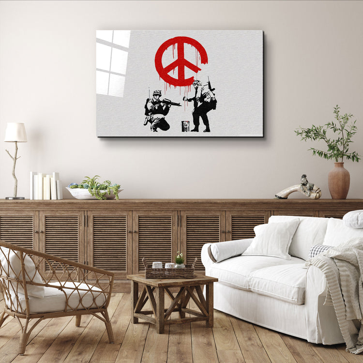 ・"Banksy - Anti-War"・Glass Wall Art | Artdesigna Glass Printing Wall Arts.