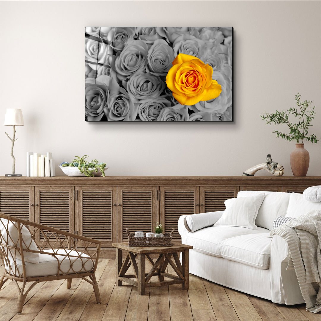 ・"Yellow Rose"・Glass Wall Art | Artdesigna Glass Printing Wall Arts.