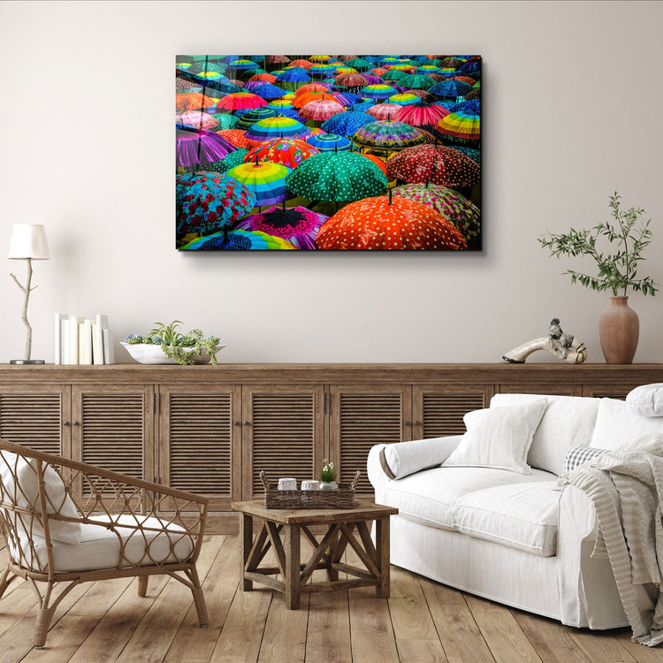 ・"Colorful Umbrellas"・Glass Wall Art | Artdesigna Glass Printing Wall Arts.