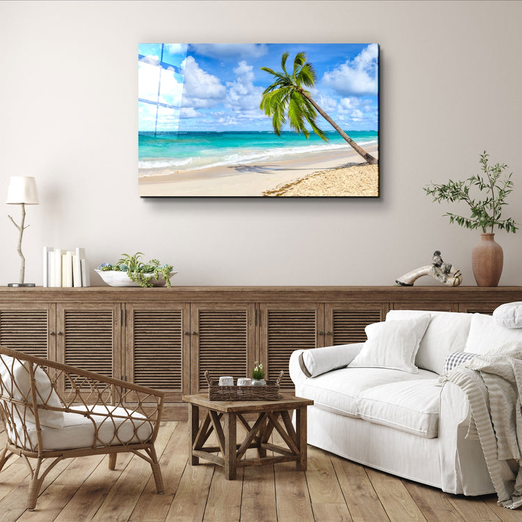 ・"Palm Tree & Beach"・Glass Wall Art | Artdesigna Glass Printing Wall Arts.