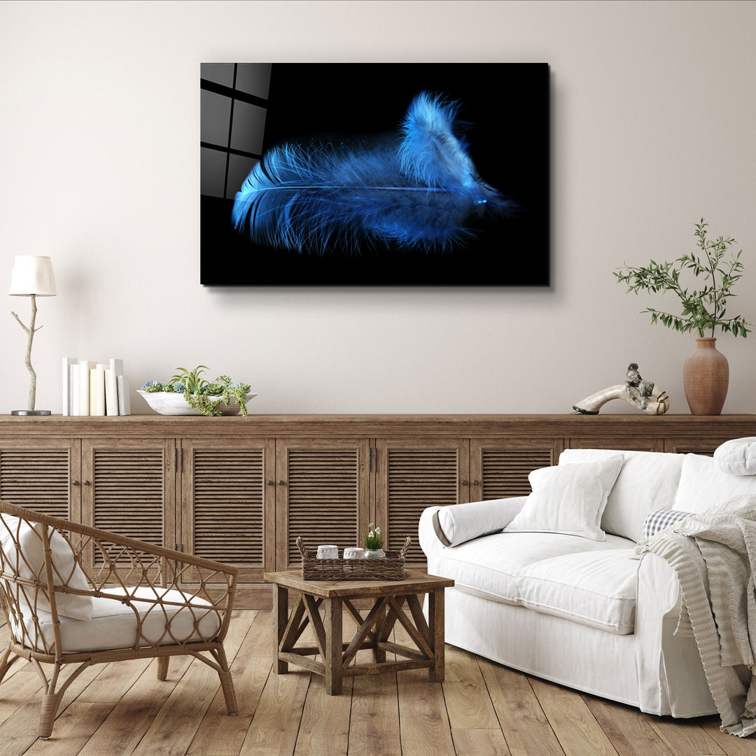 ・"Blue Feather"・Glass Wall Art | Artdesigna Glass Printing Wall Arts.