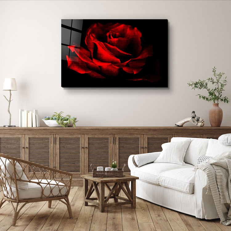 ・"Red Rose Vintage"・Glass Wall Art | Artdesigna Glass Printing Wall Arts.